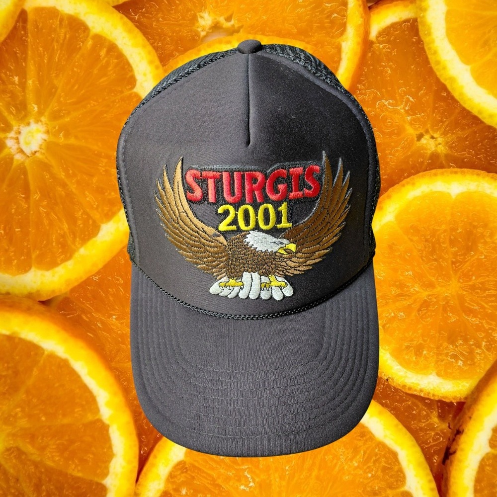 Sturgis 2001 Eagle Trucker Hat‎ Mesh Back Baseball Cap Men's Black